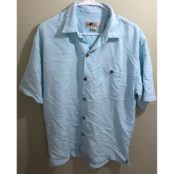 Joe Marlin Men's Tropical Casual Short Sleeve Button Down Shirt Aqua Large - Picture 1 of 4